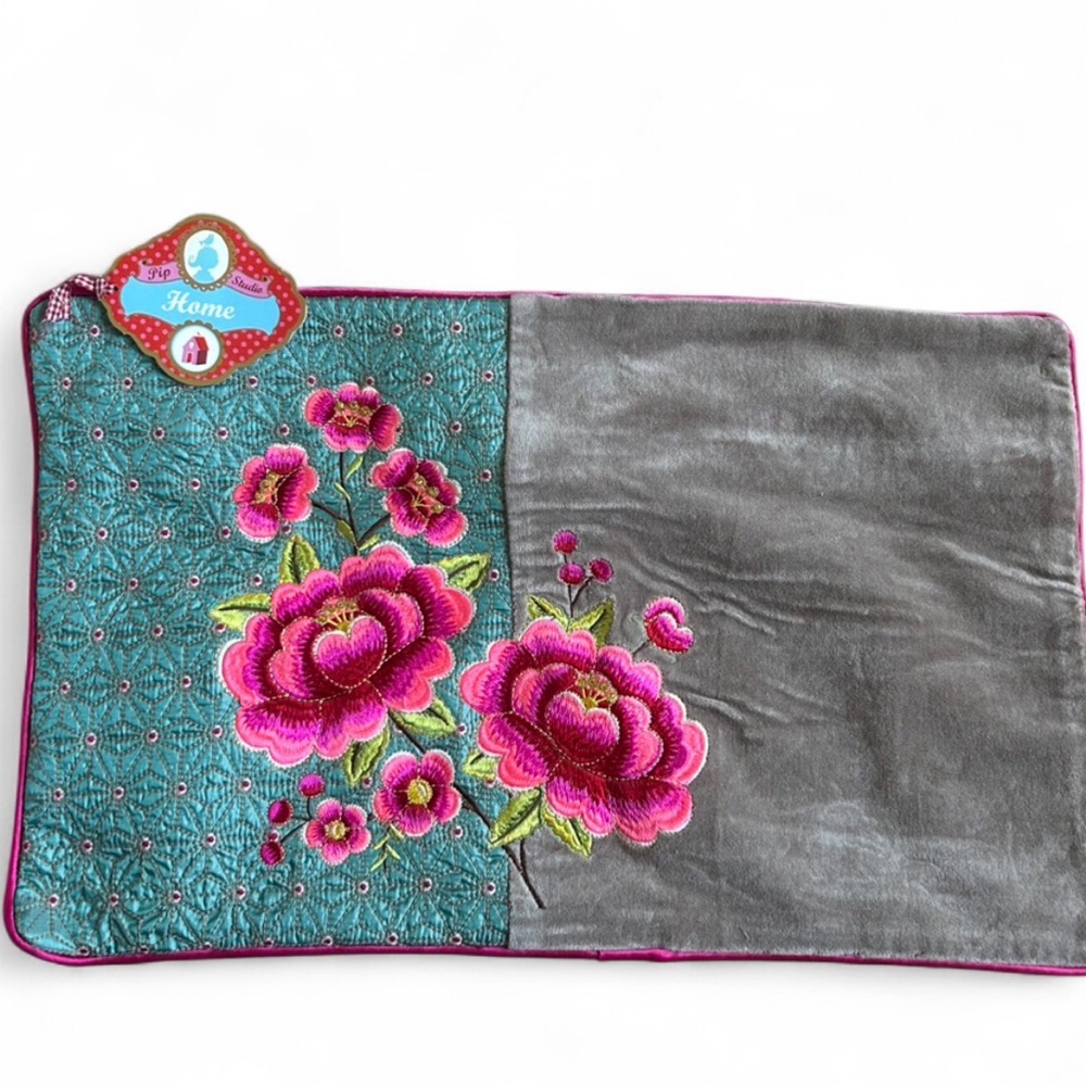 PIP STUDIOS for Anthropologie Pink and Beige Floral Pillow Cover 12 x 20.
